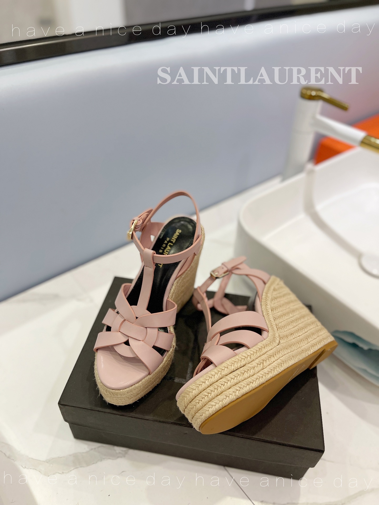 Sa1nt Lau*nt Tribute Espadrilles In Smooth Light Pink For Women