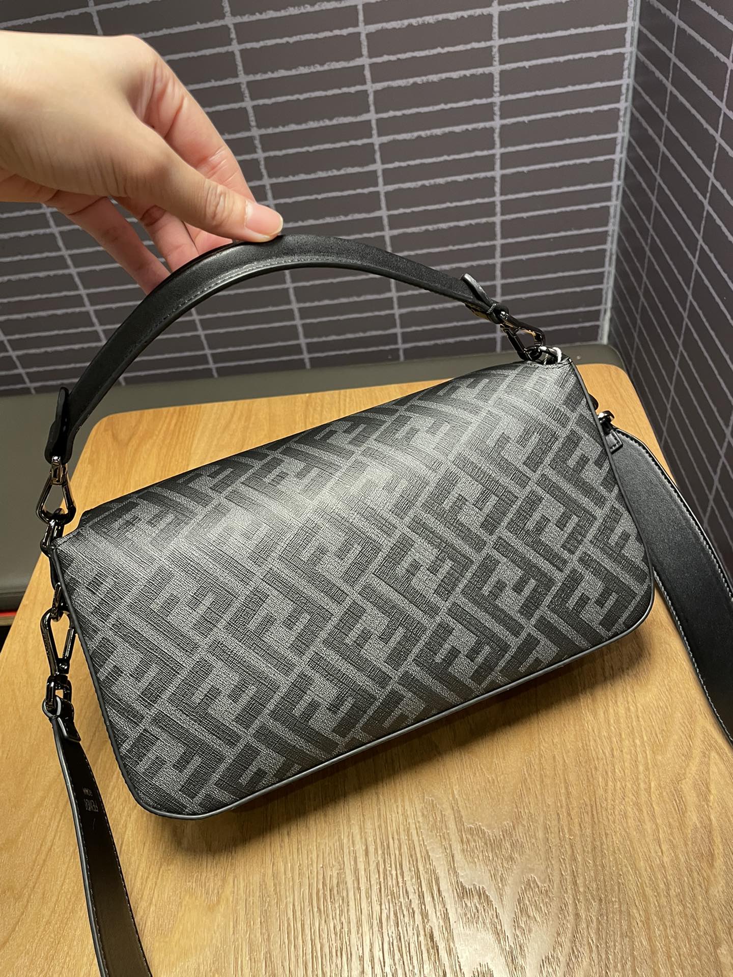 F**di Baguette FF Fabric And Exotic Bag Black For Women 10.5 in/27cm 7VA572ALWIF1DYM