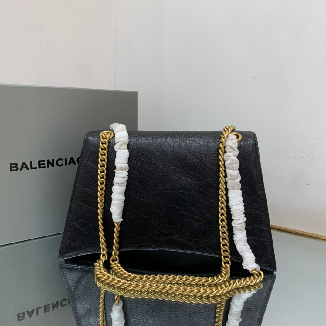 Ba1en*iaga Crush Medium Chain Bag In Black For Women 12in/ 31cm