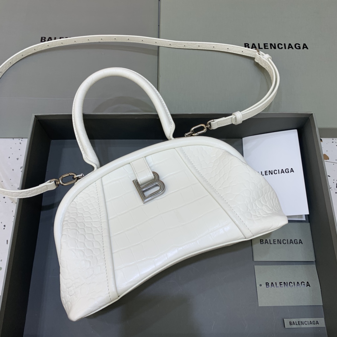 Ba1en*iaga Editor Small Top Handle Bag Embossed White For Women 10.6 in/27 cm