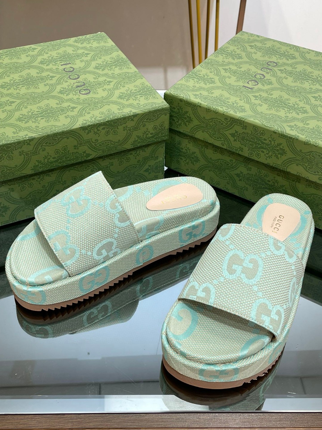 Gvc*1 Jumbo Gg Platform Slide Sandal Light Green For Women