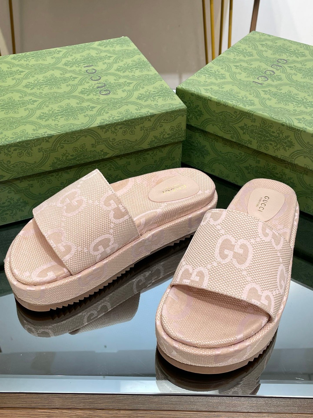 Gvc*1 Jumbo Gg Platform Slide Sandal Beige For Women 730043 UKO00 8805