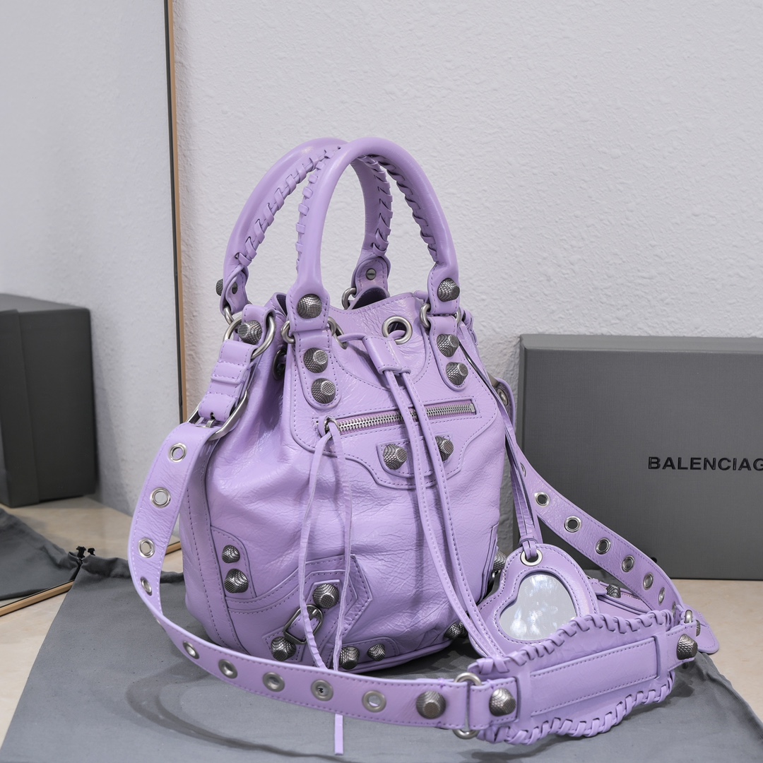 Ba1en*iaga Le Cagole Small Bucket Bag In White/Black/Purple For Women 11.8in/30 cm