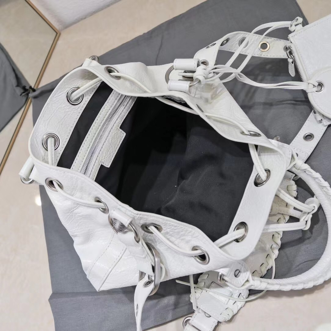 Ba1en*iaga Le Cagole Small Bucket Bag In White/Black/Purple For Women 11.8in/30 cm