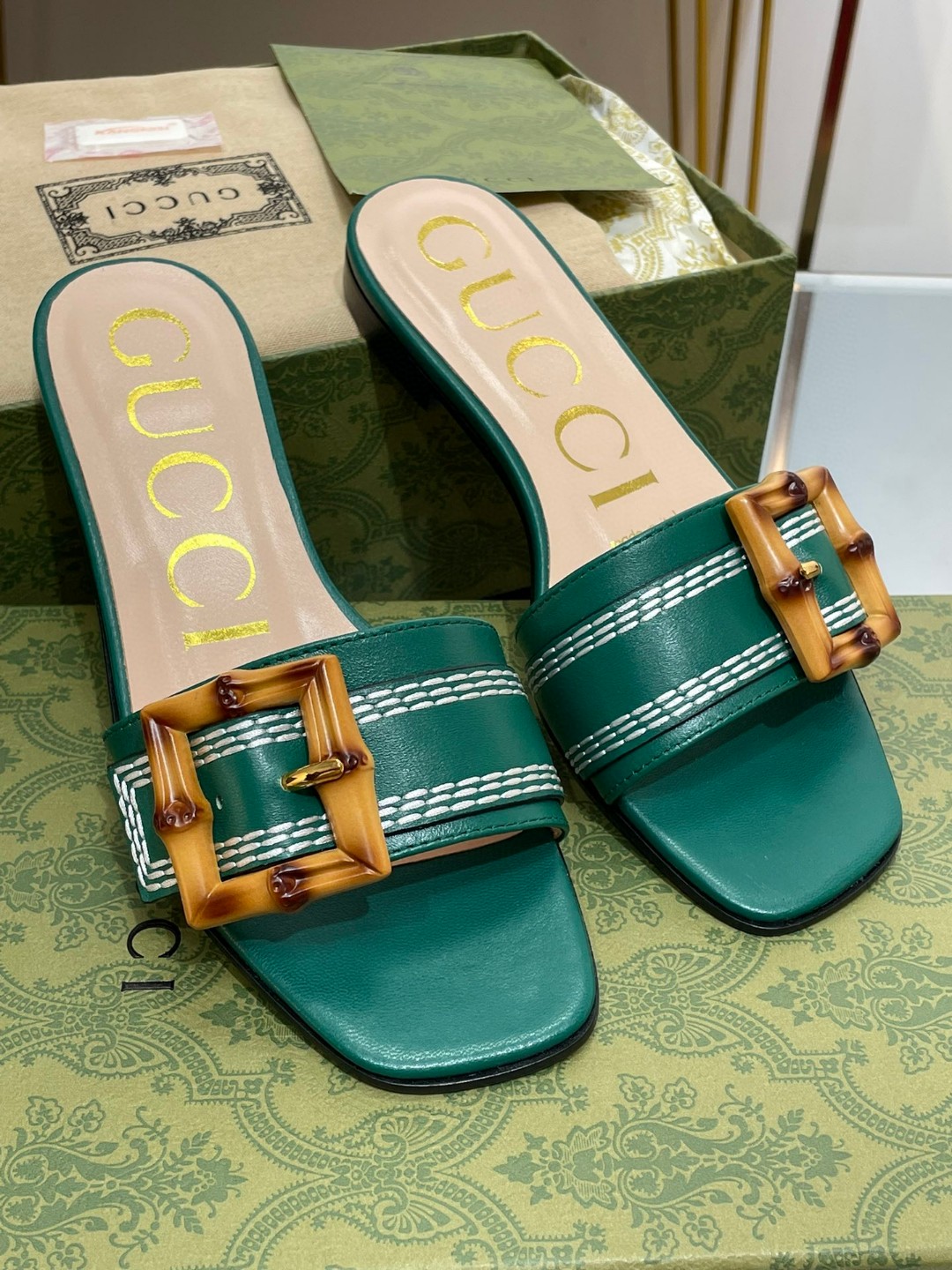 Gvc*1 Slide Sandal With Bamboo Buckle Green For Women 724837 C9D00 3120