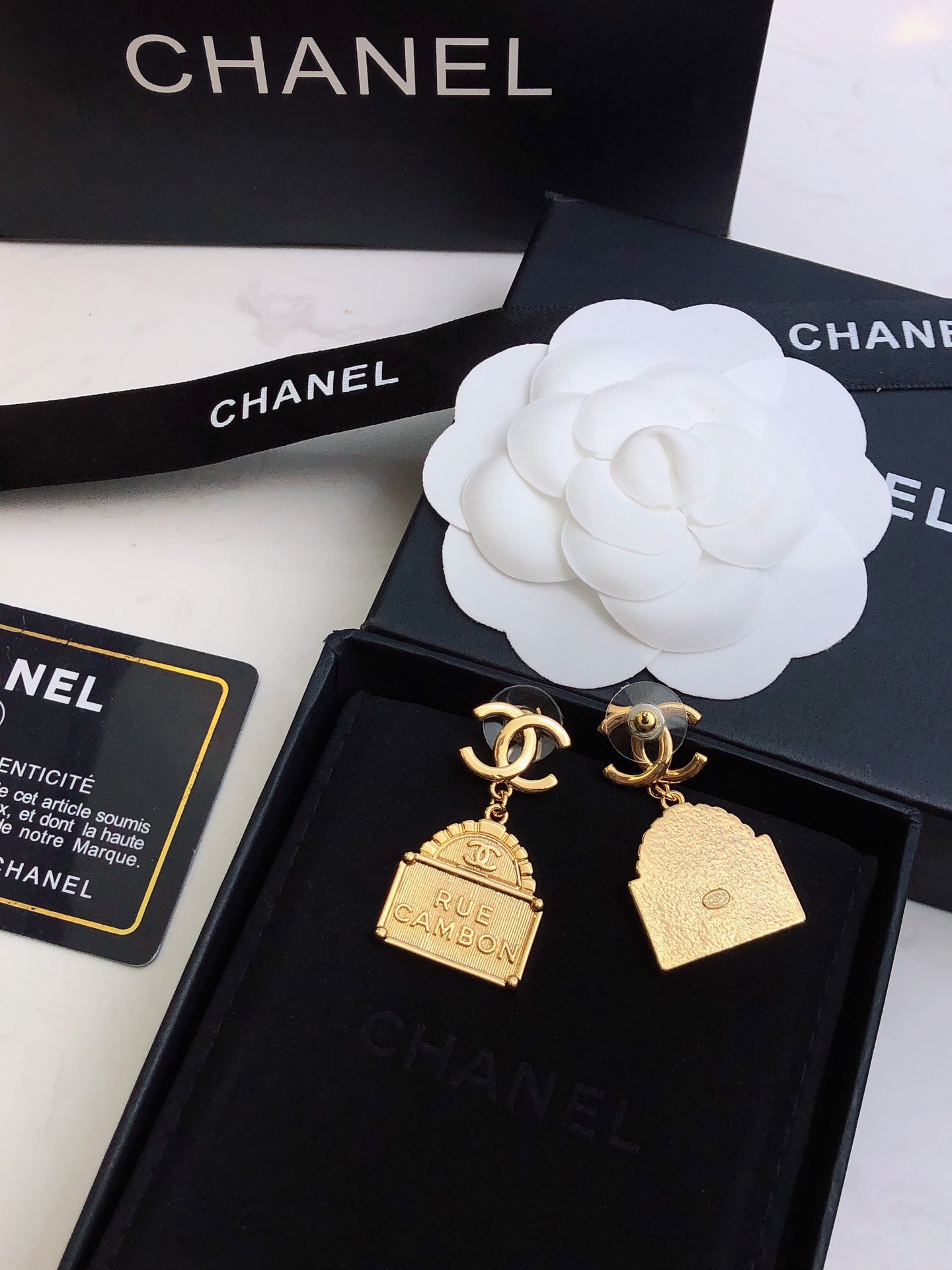 Ch**el Bag Shape Earrings Gold For Women
