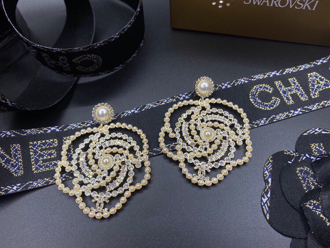 Ch**el Big Camellia Pearl Earrings Gold Tone For Women