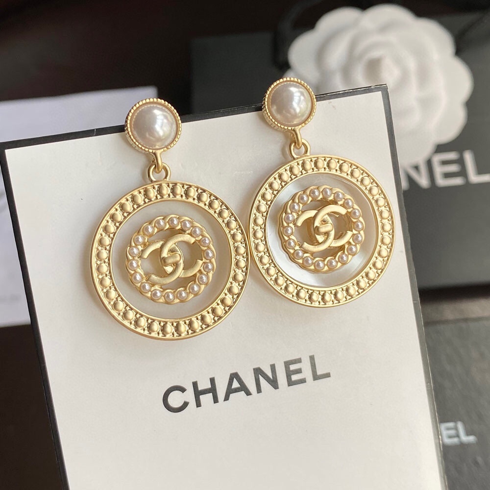Ch**el Concentric Circles Earrings Gold Tone For Women