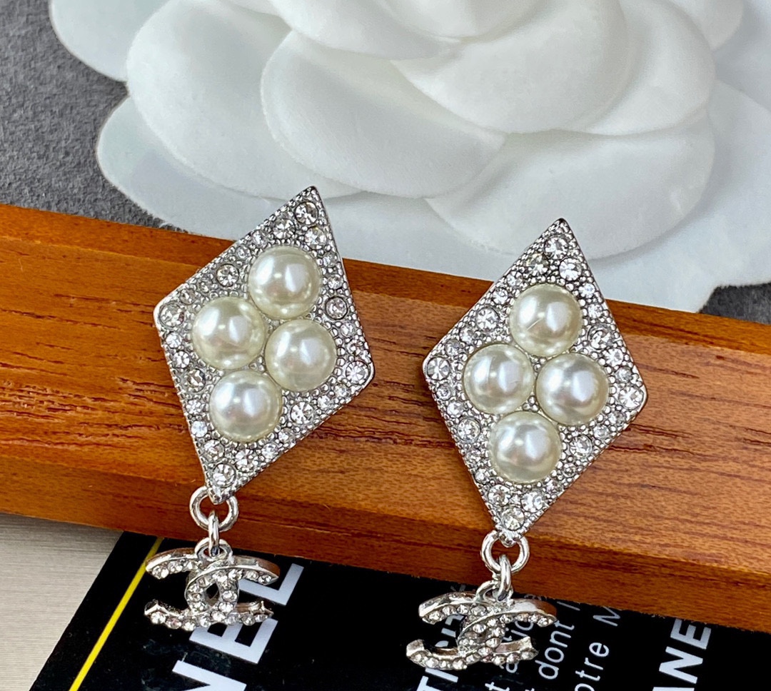 Ch**el Double C Pendant Earrings Silver For Women