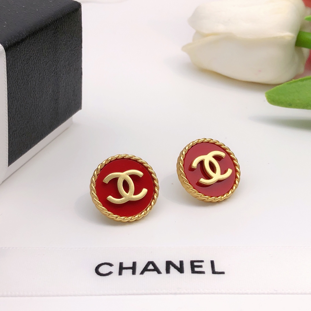 Ch**el Double C Round Earrings Red For Women