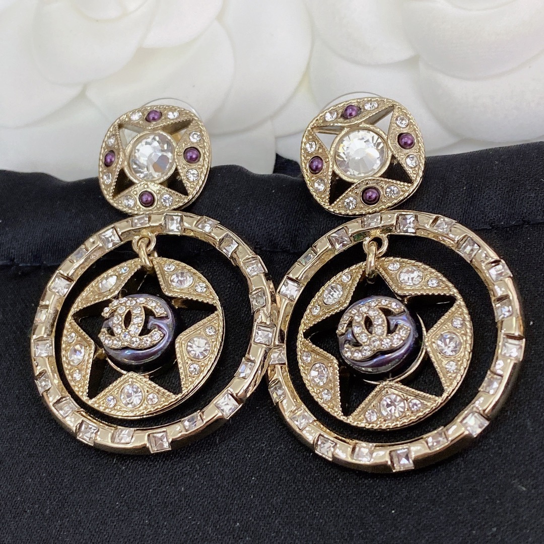 Ch**el Double C Round Earrings Gold For Women