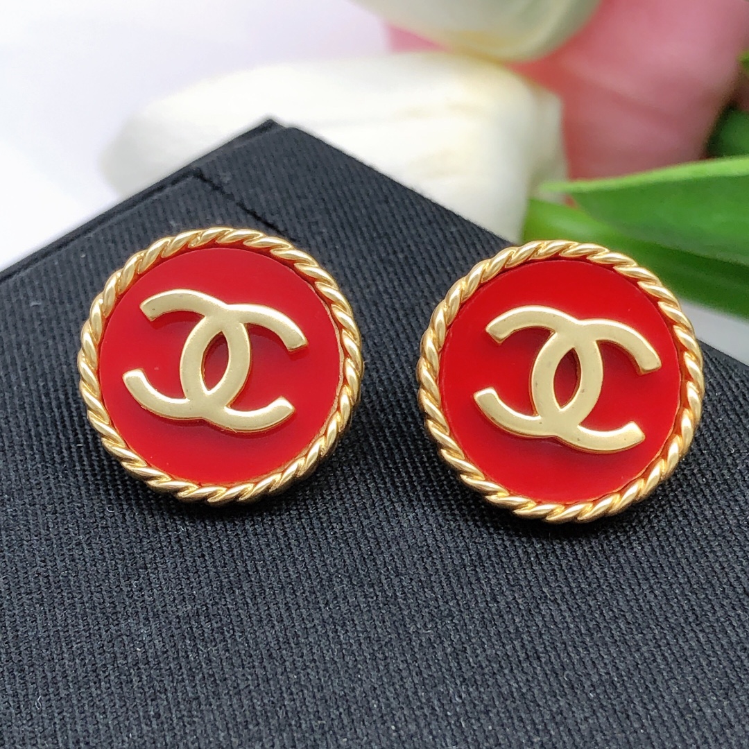 Ch**el Double C Round Earrings Red For Women