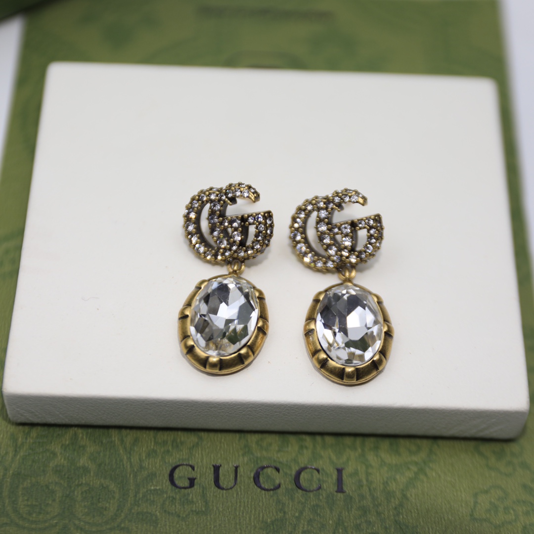 Gvc*1 Double G Earrings With Crystals Gold Tone For Women 629659 J1D50 8066