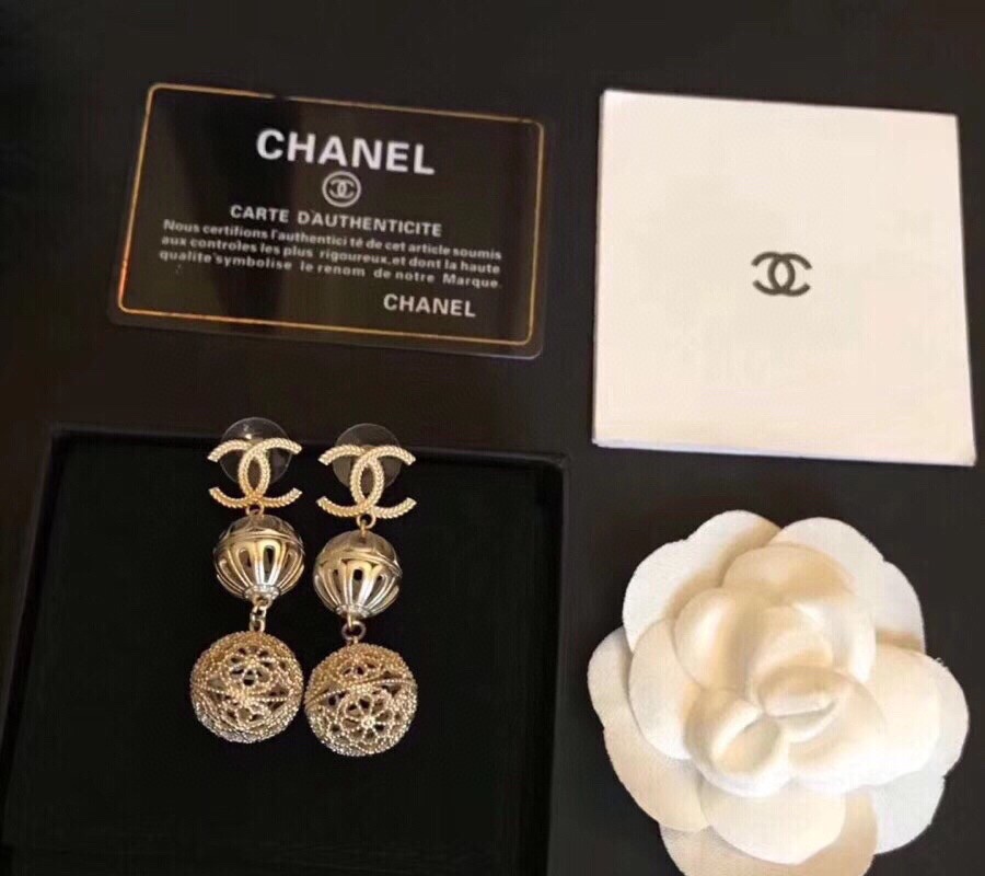 Ch**el Douple Sphere Earrings Gold Tone For Women