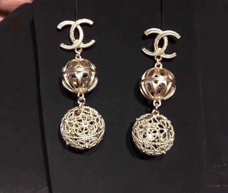 Ch**el Douple Sphere Earrings Gold Tone For Women