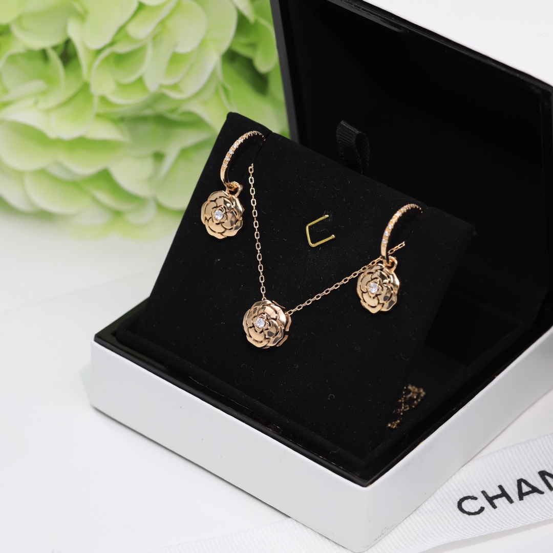 Ch**el Hollow Camellia Earrings Gold For Women