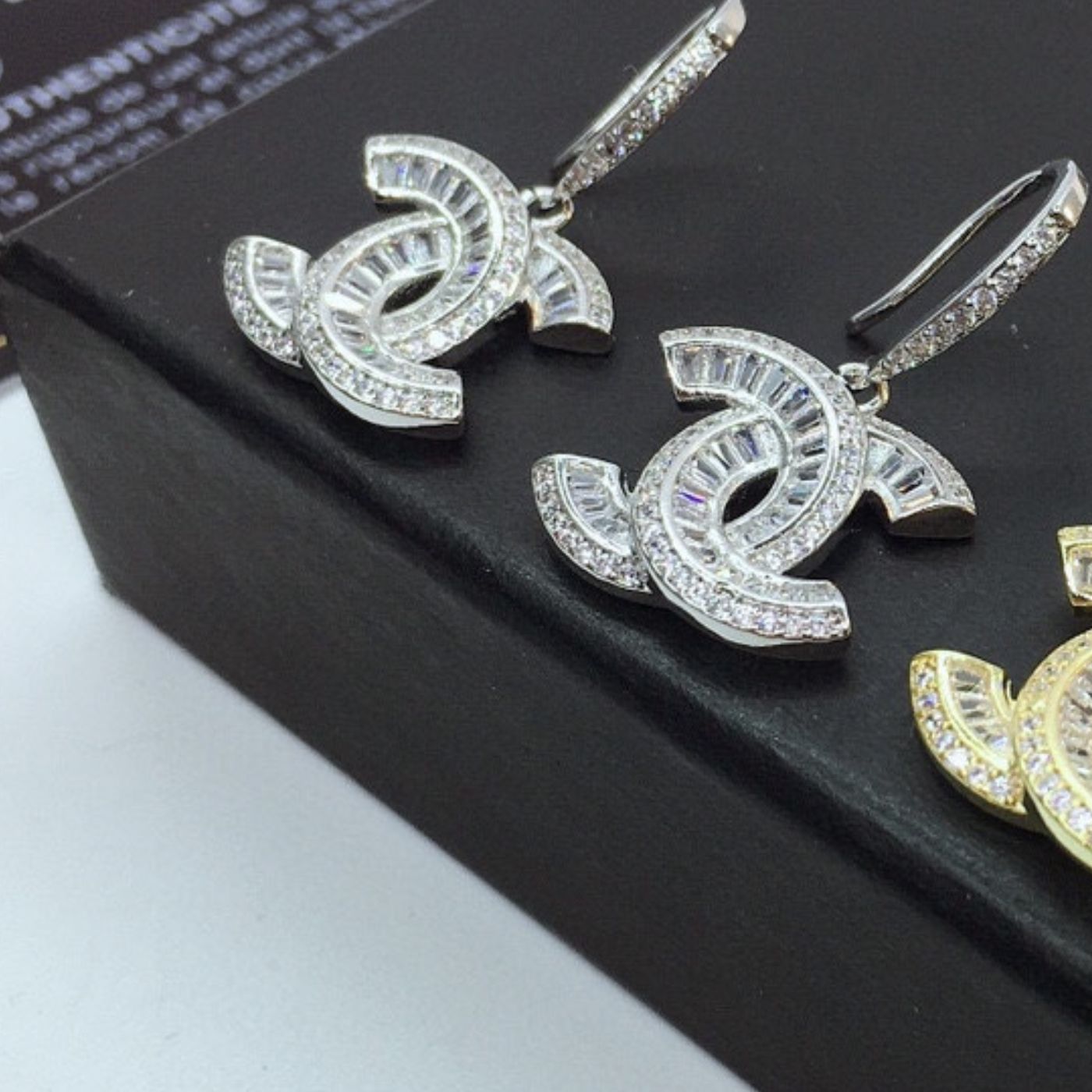 Ch**el Interlocking Douple C Earrings Silver Tone For Women