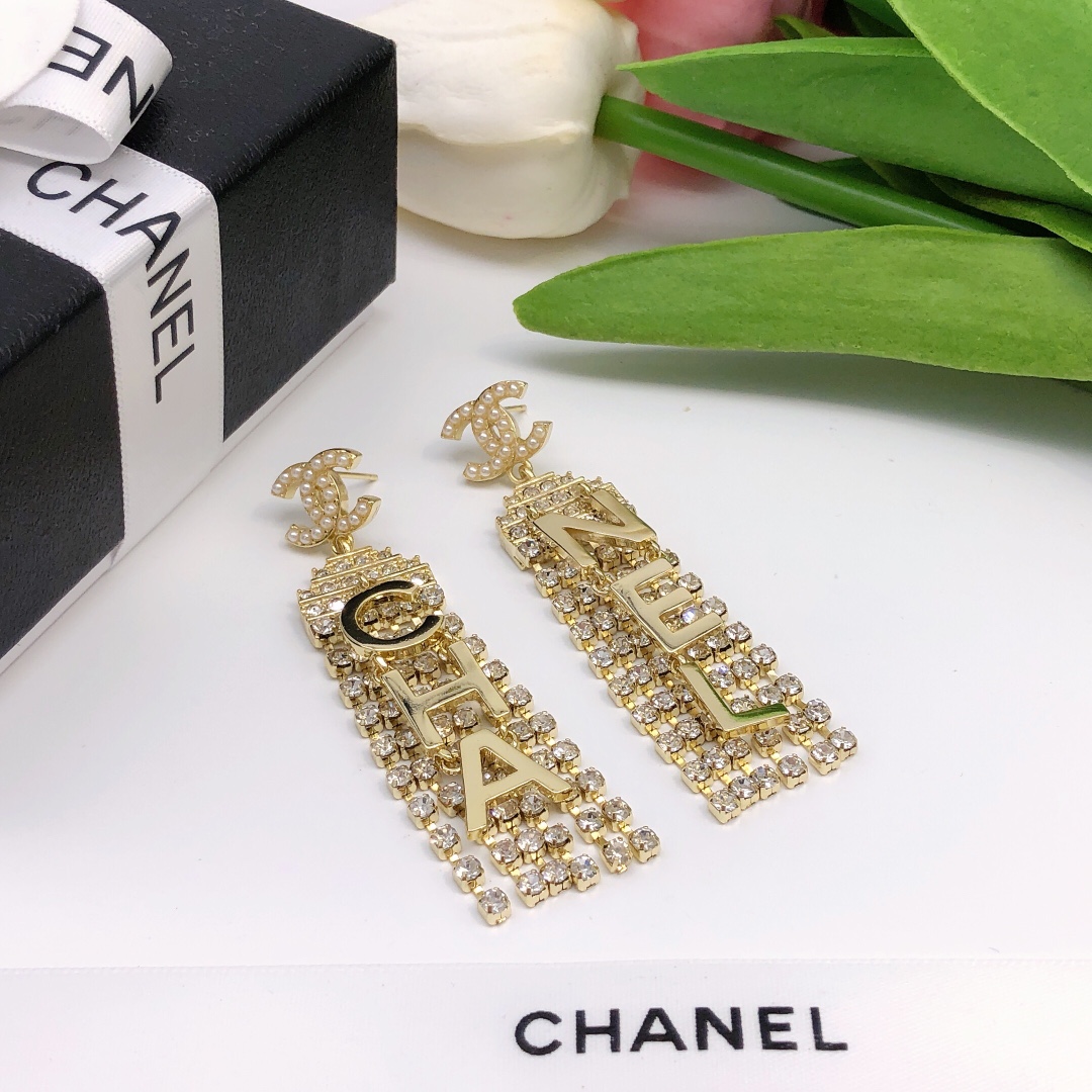 Ch**el Letter Tassel Earring Gold For Women