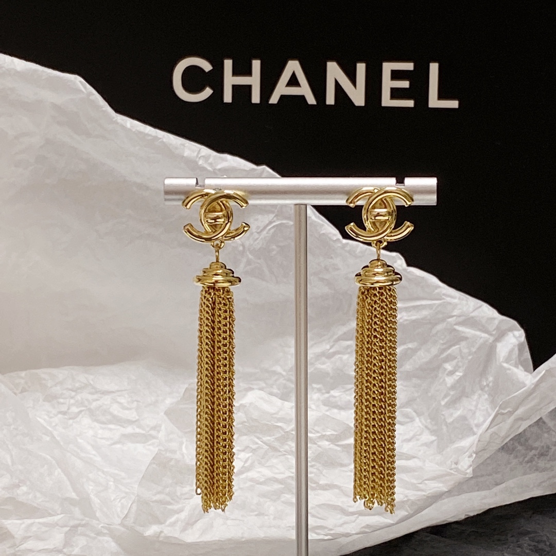 Ch**el Long Tassel Earrings Gold For Women