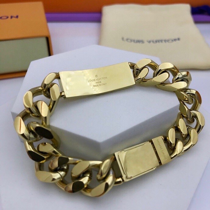 L0vis Vvtt0n Monogram Chain Bracelet Gold Tone For Men