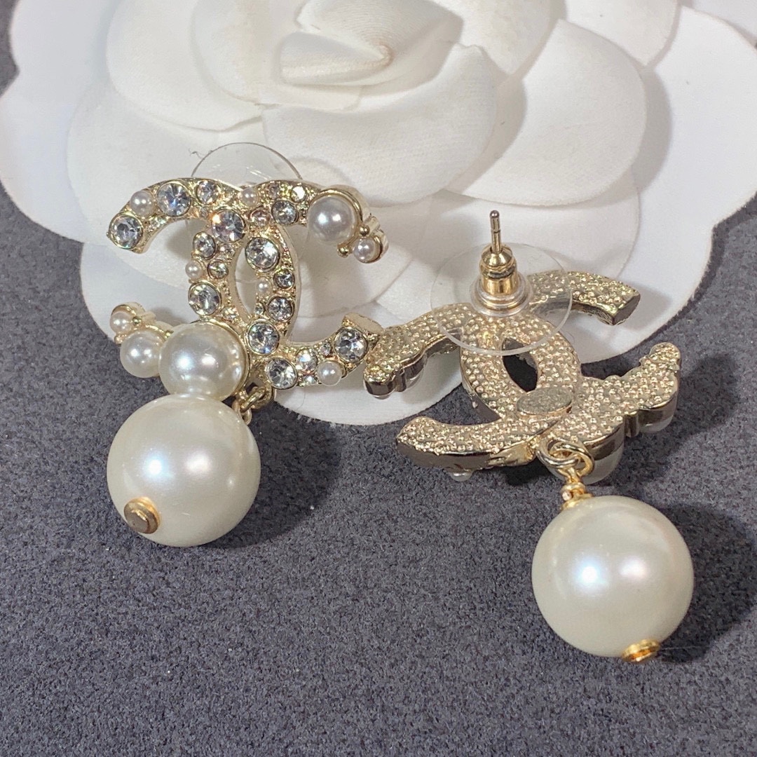 Ch**el Pearl C Double Earrings Gold For Women