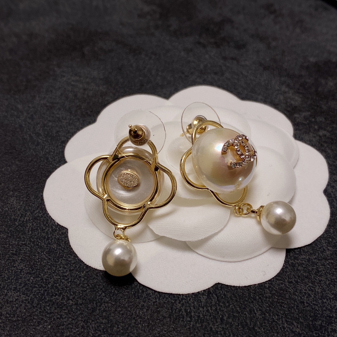 Ch**el Pearl Studded Earrings White For Women