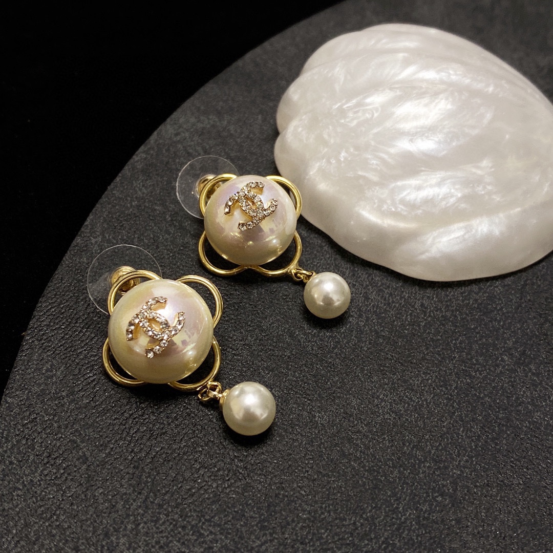 Ch**el Pearl Studded Earrings White For Women