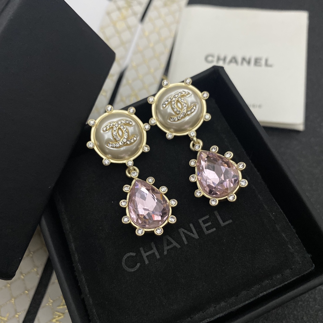 Ch**el Purple Oval Stone Earrings Gold Tone For Women