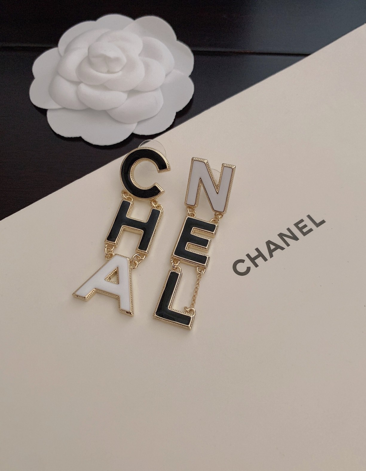 Ch**el Six Letter Earrings Black For Women