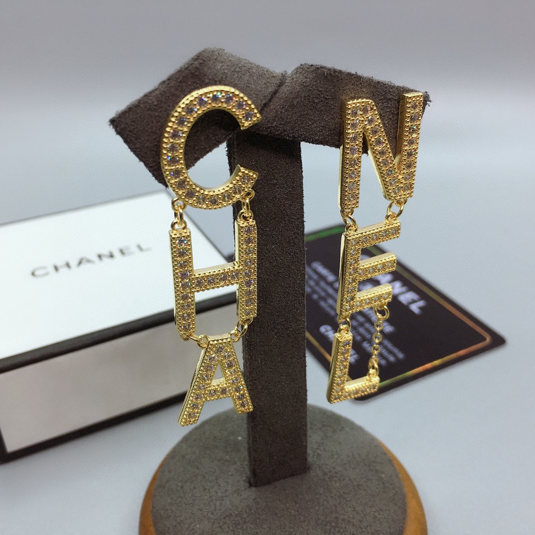 Ch**el The Letter C-H-A N-E-L Frame Earrings Gold Tone For Women