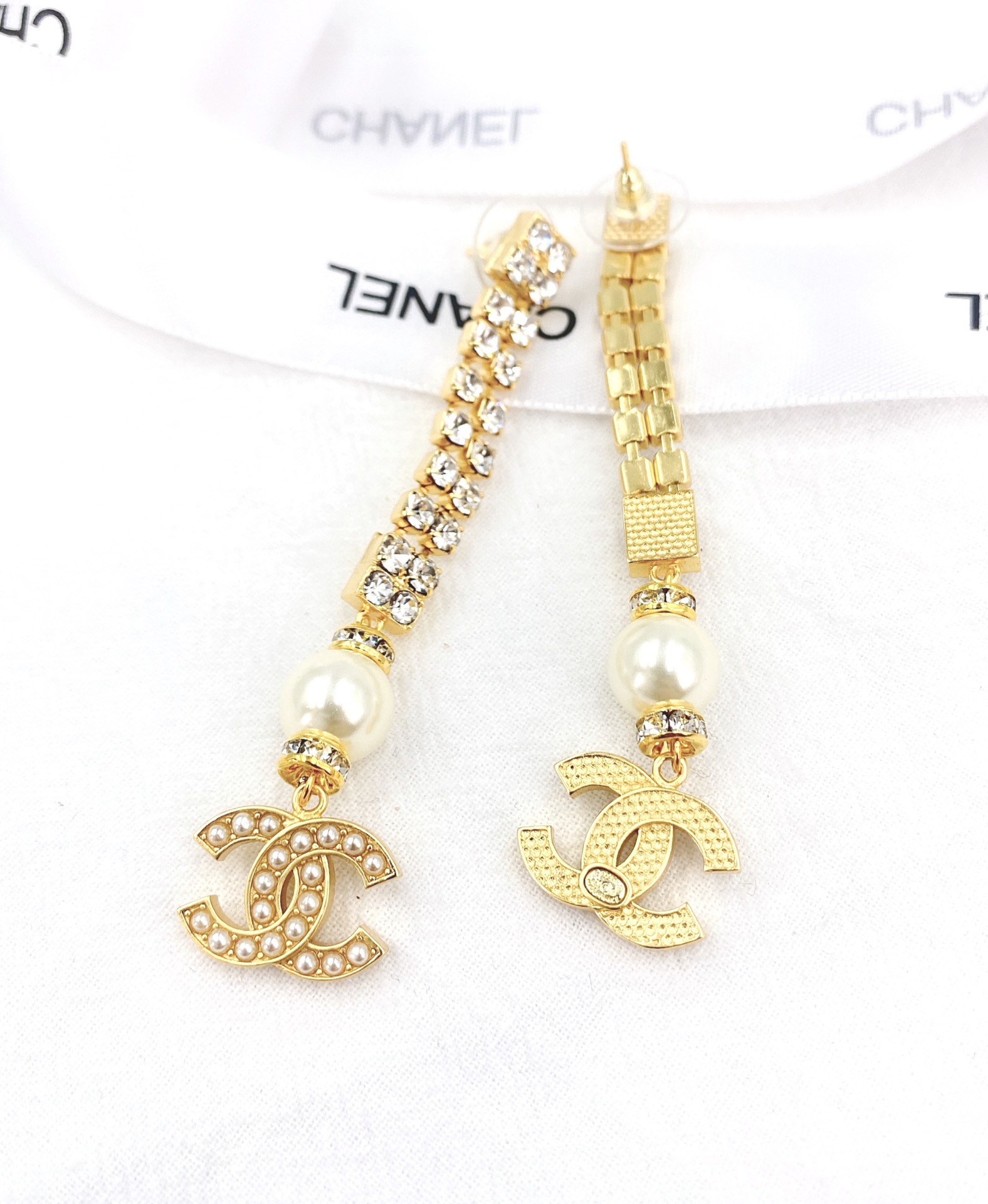 Ch**el Thick Long Earrings Gold Tone For Women
