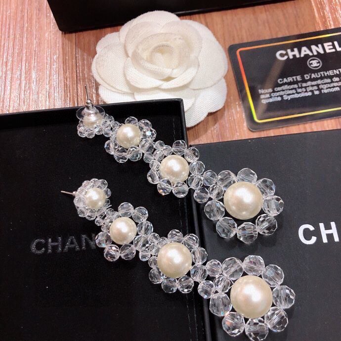 Ch**el Transparent Pearl Earrings White For Women