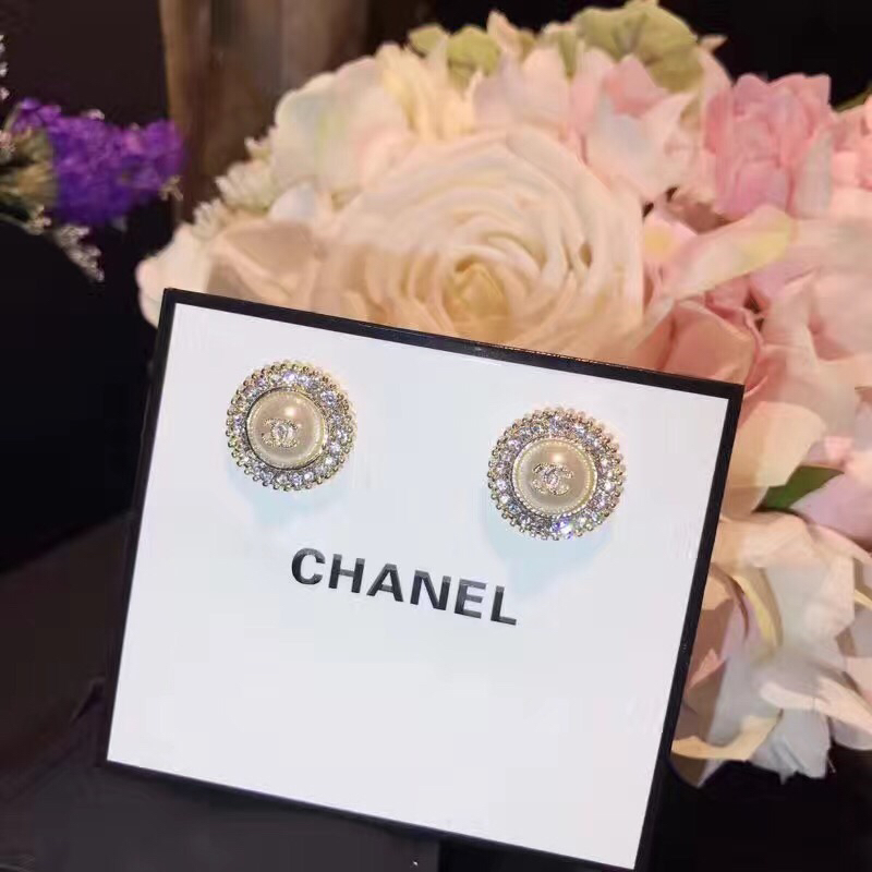 Ch**el Twinkle Stone Bud Earrings Gold Tone For Women