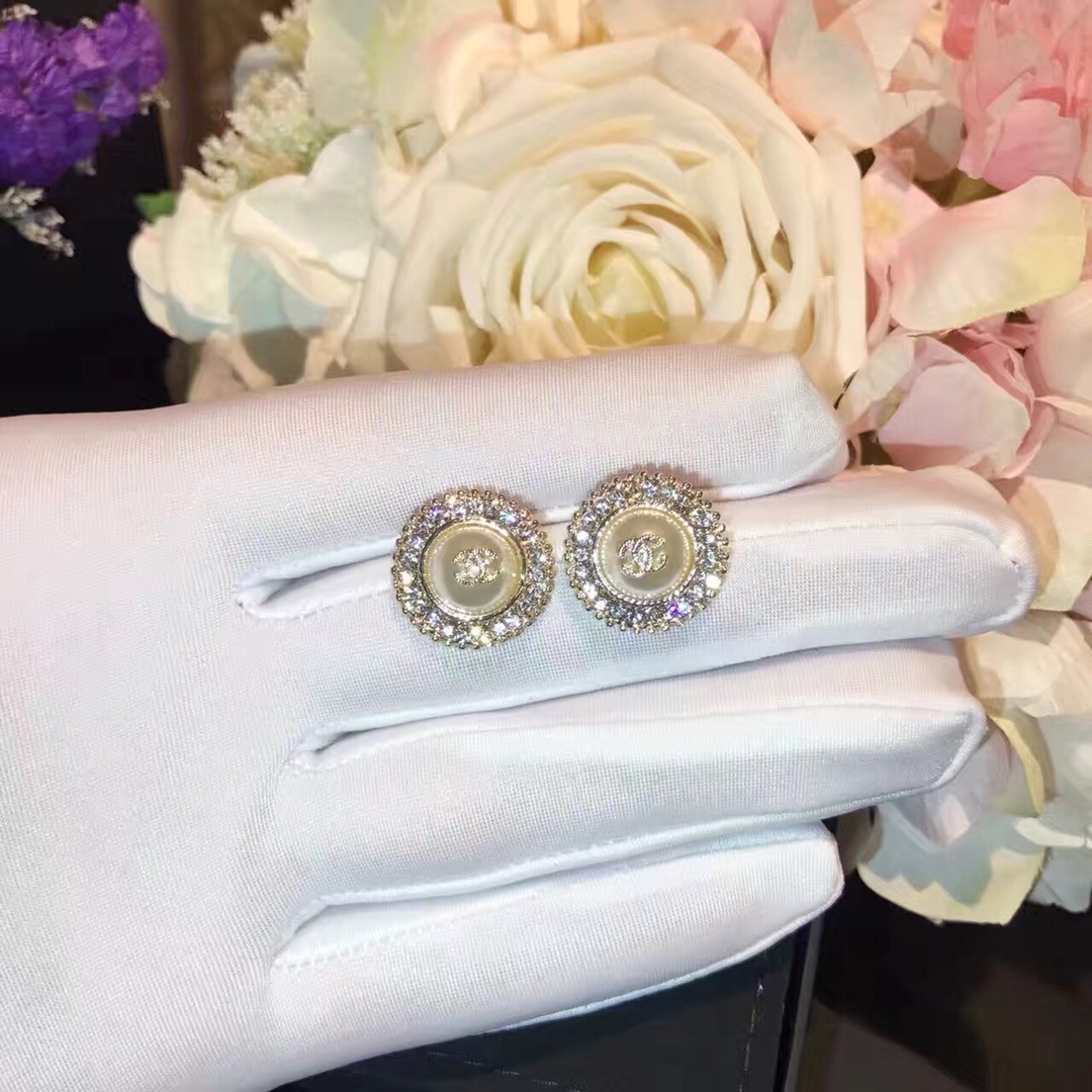 Ch**el Twinkle Stone Bud Earrings Gold Tone For Women