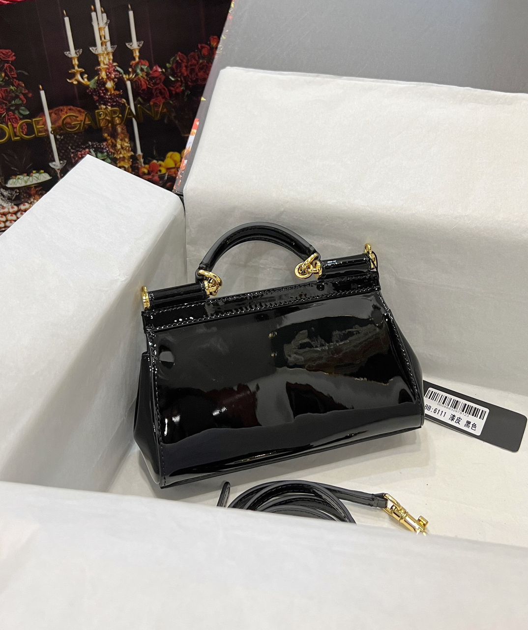 Dolce & Gabbana Sicily Bag In Polished Black Mini Size For Women 18cm/ 7 Inches