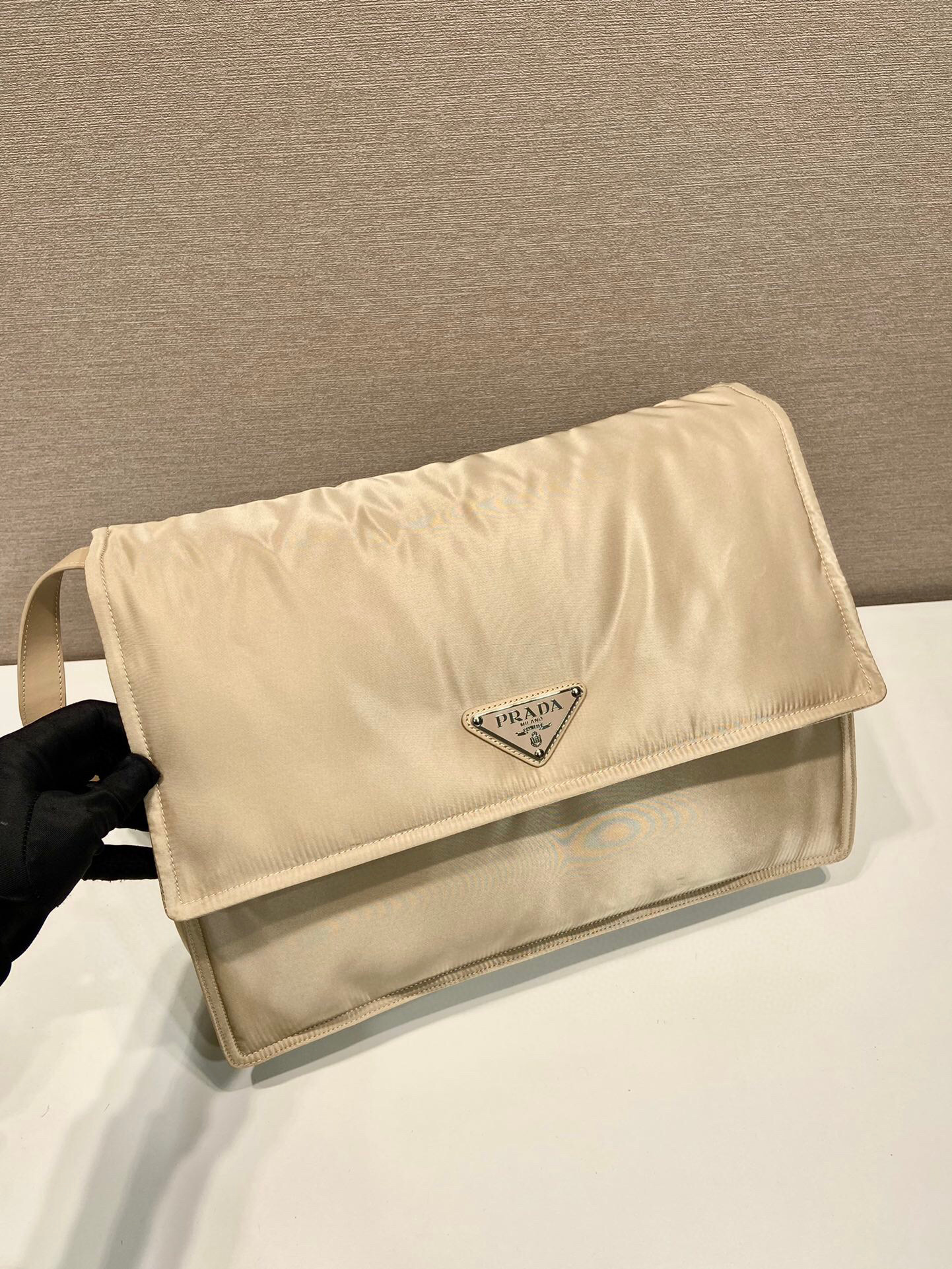 Pra*a Large Padded Shoulder Bag In Beige For Women 14.1in/ 36cm 1BD256_RDLN_F0F24_V_OOO