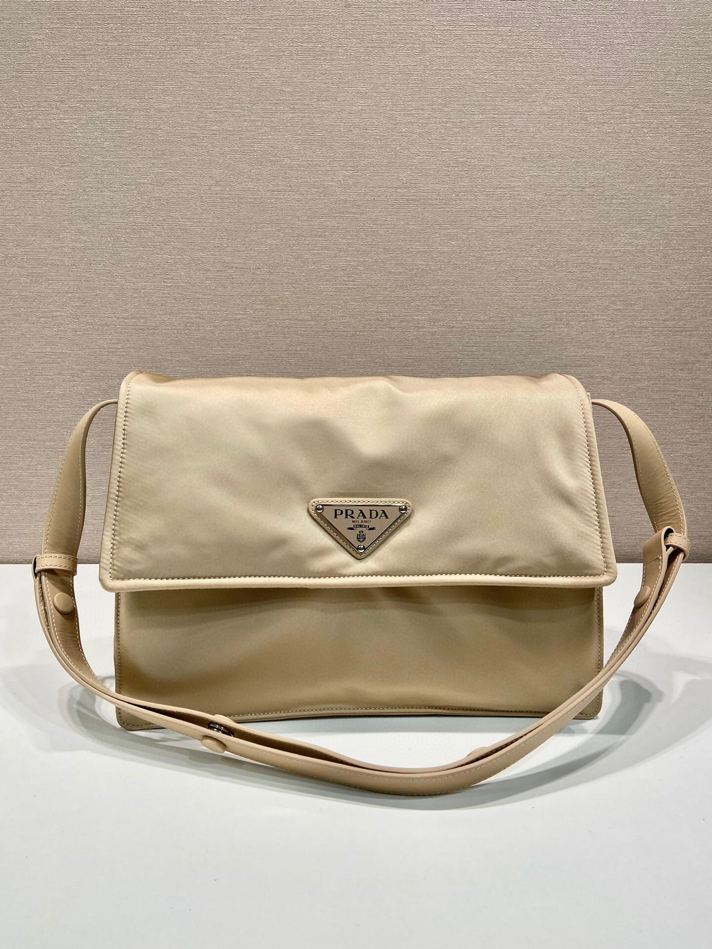 Pra*a Medium Padded Shoulder Bag In Beige For Women 11.8in/ 30cm