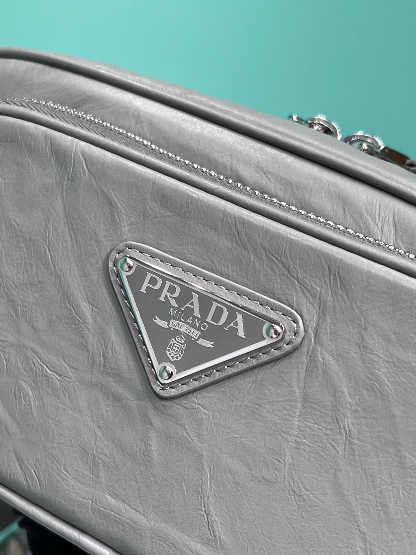 Pra*a Nappa Antique Multi-Pocket Shoulder Bag In Grey/Black/Pink For Women 8.6 in/ 22cm 1BH198_UVL_F0480_V_4OO