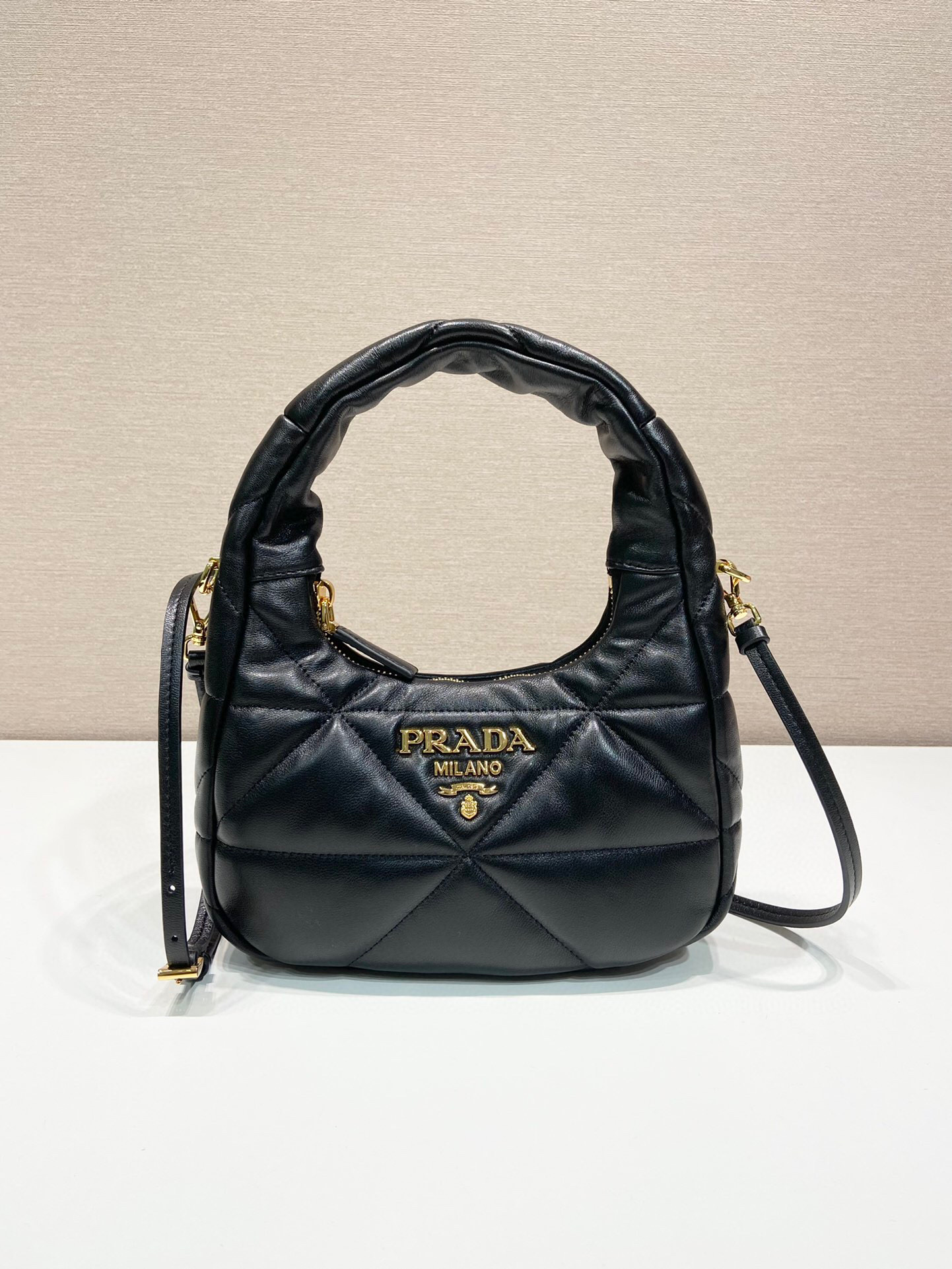 Pra*a Quilted Nappa Shoulder Bag In Black For Women 8.3in/ 21cm