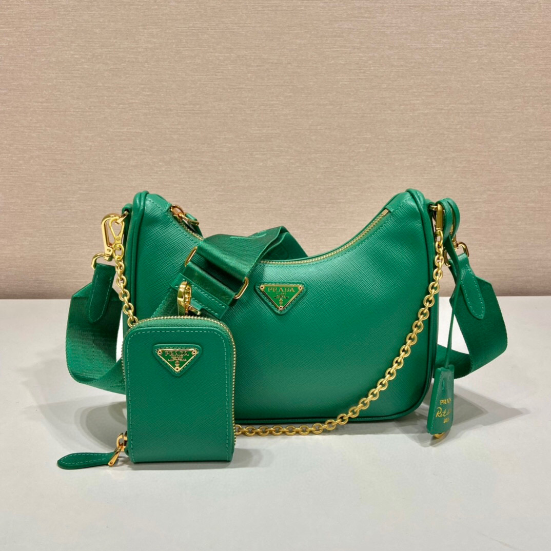 Pra*a Re-Edition 2005 Saffiano Bag In Green For Women 8.6 in/ 22 cm 1BH204_NZV_F0PCL_V_V2M