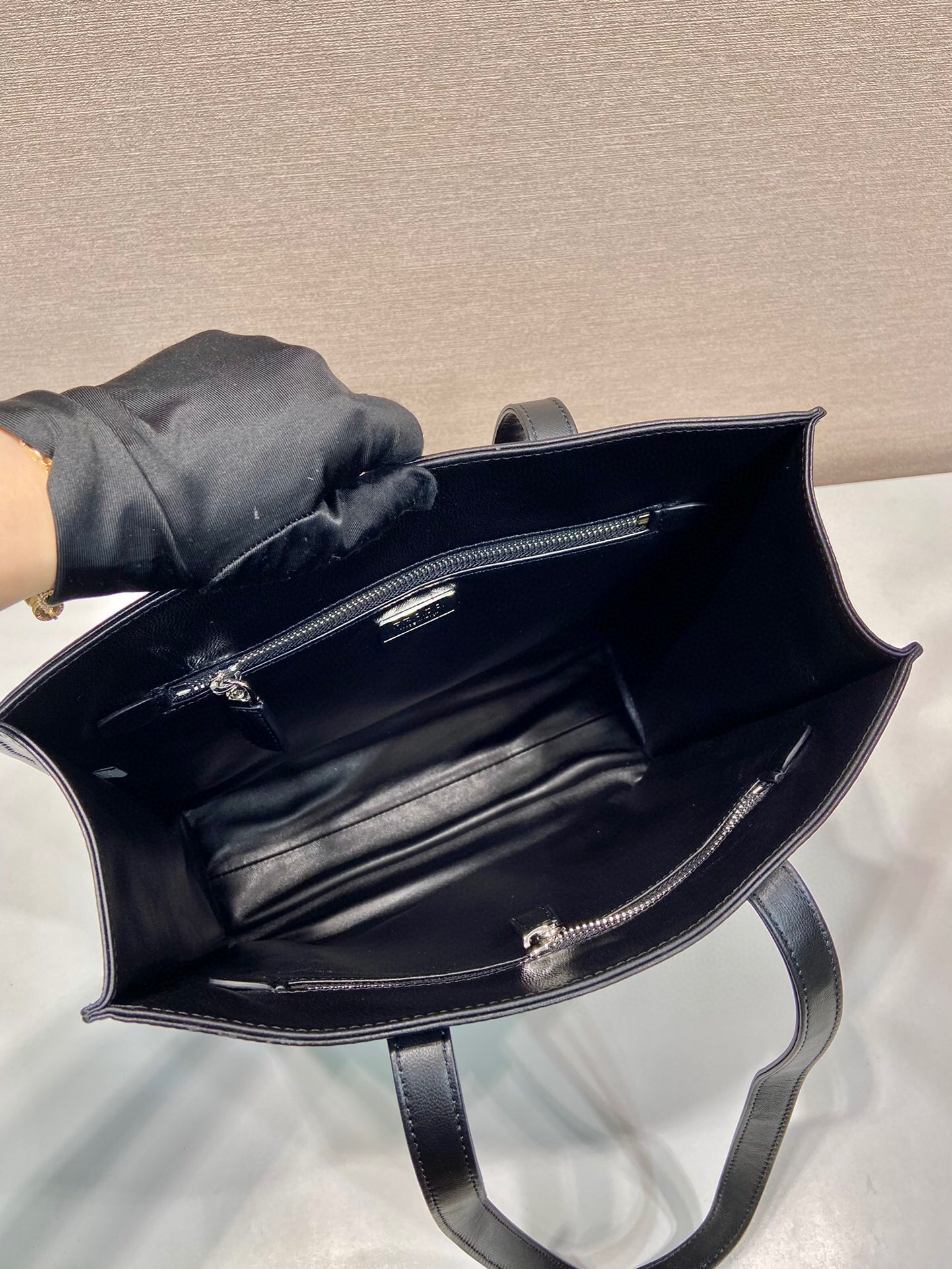 Small Antiqued Nappa Tote Bag In Black For Women 12.9 in/ 33cm 1BG459_UVL_F0002_V_OOO