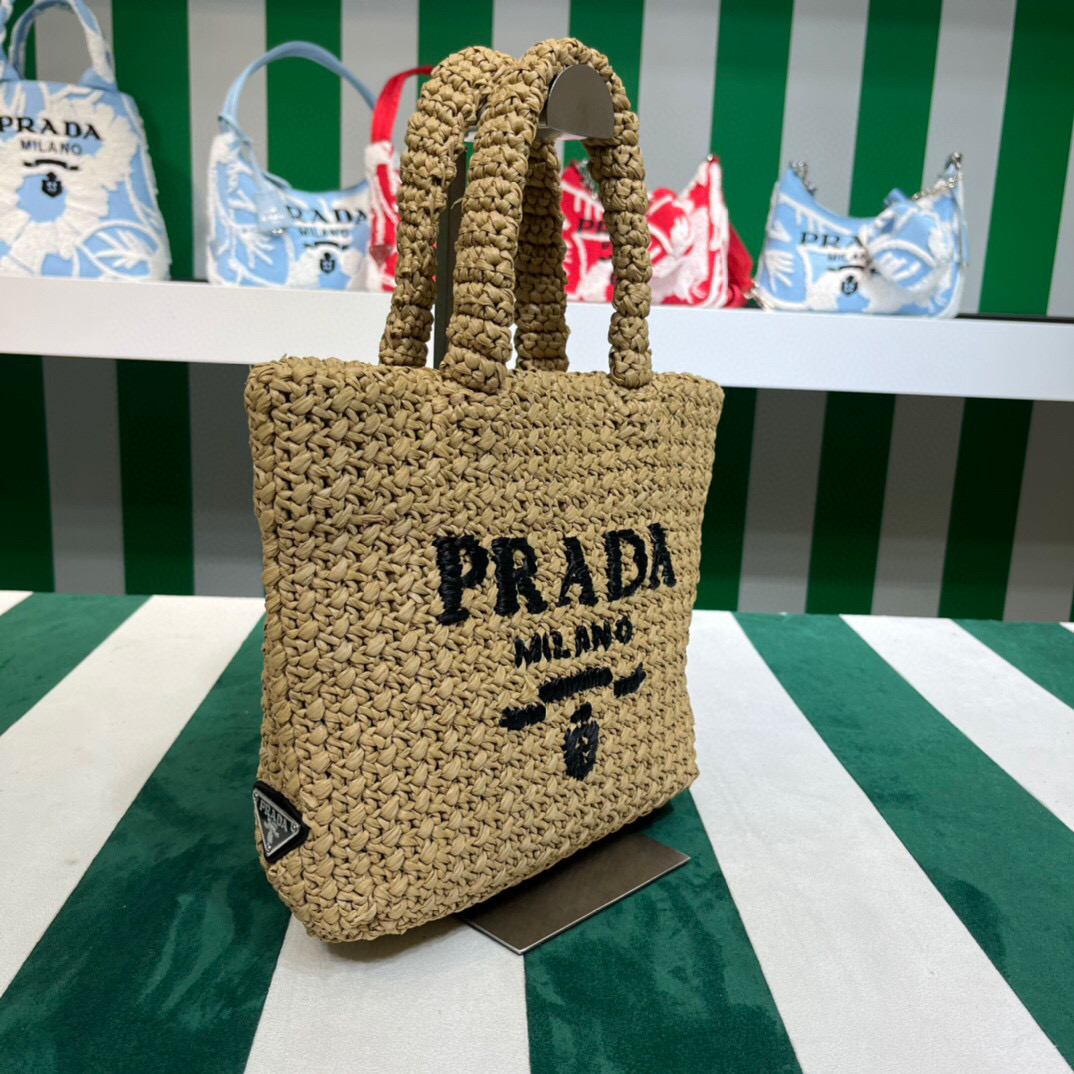 [True-to-ORIGINAL] Pra*a Small Raffia Tote Bag In Beige For Women 9.4 in/24cm 1BG422_2A2T_F0018_V_OOL