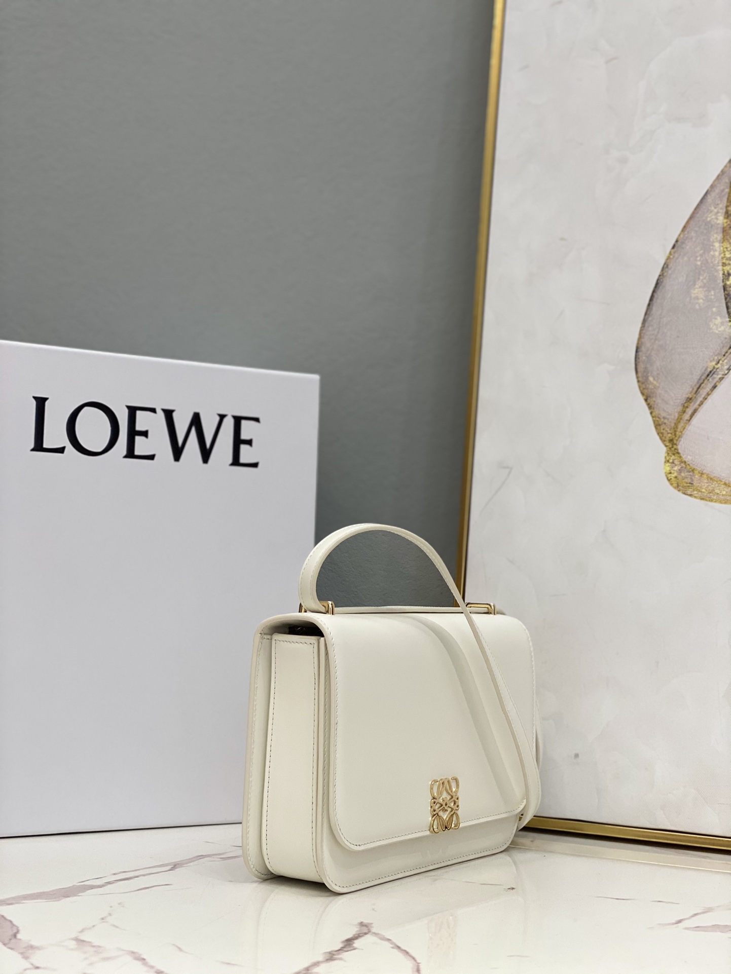 L0ew* Goya Bag Black/White/Brown For Women 8.9in / 22.5cm A896N01X03