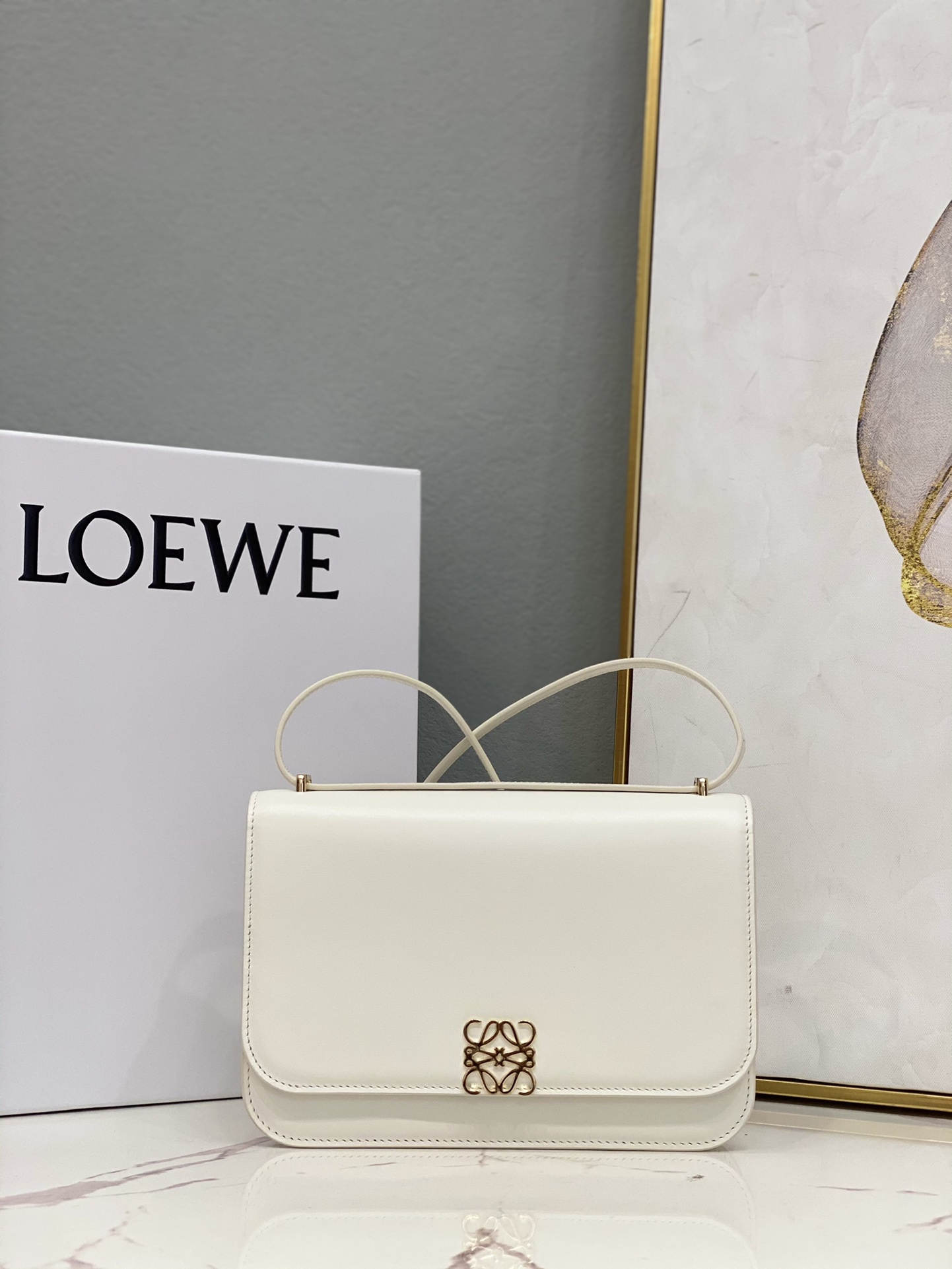 L0ew* Goya Bag Black/White/Brown For Women 8.9in / 22.5cm A896N01X03