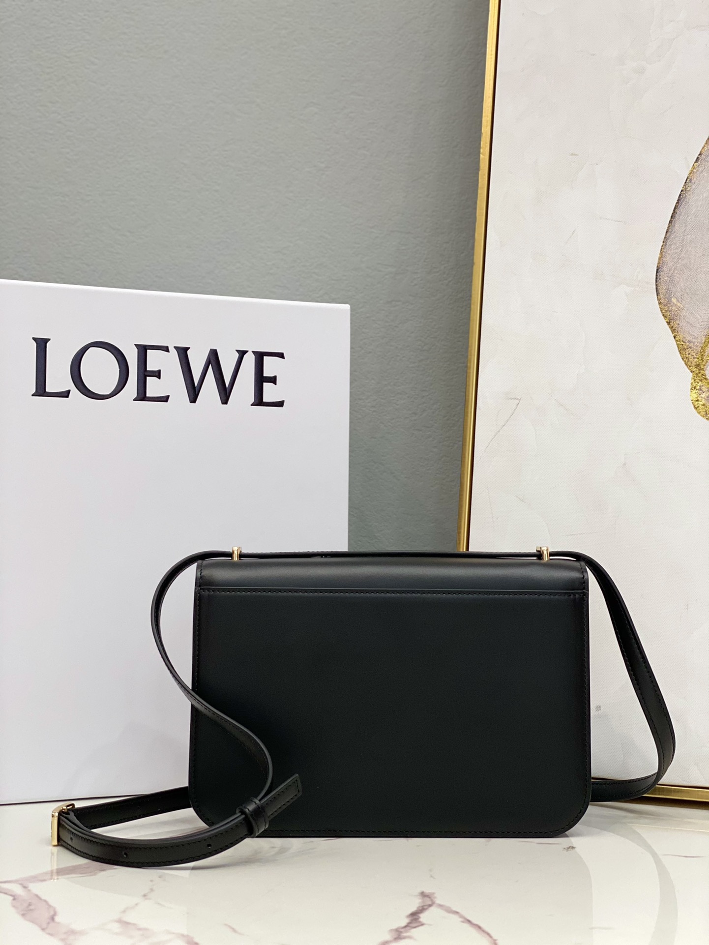 L0ew* Goya Bag Black/White/Brown For Women 8.9in / 22.5cm A896N01X03