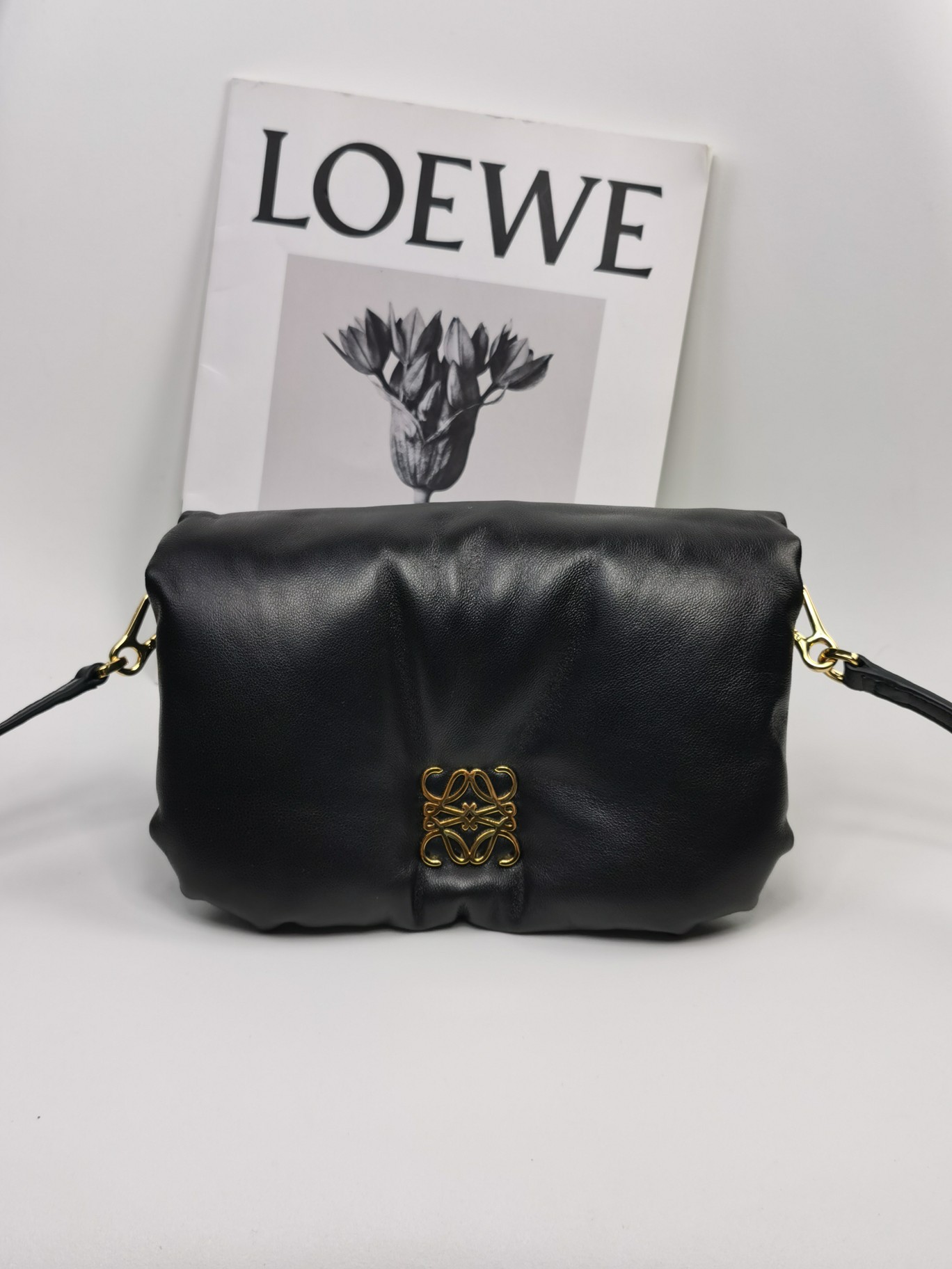 L0ew* Mini Puffer Goya Bag Black/Beige/Green Khaki For Women 7.9in / 20cm A896W56X01