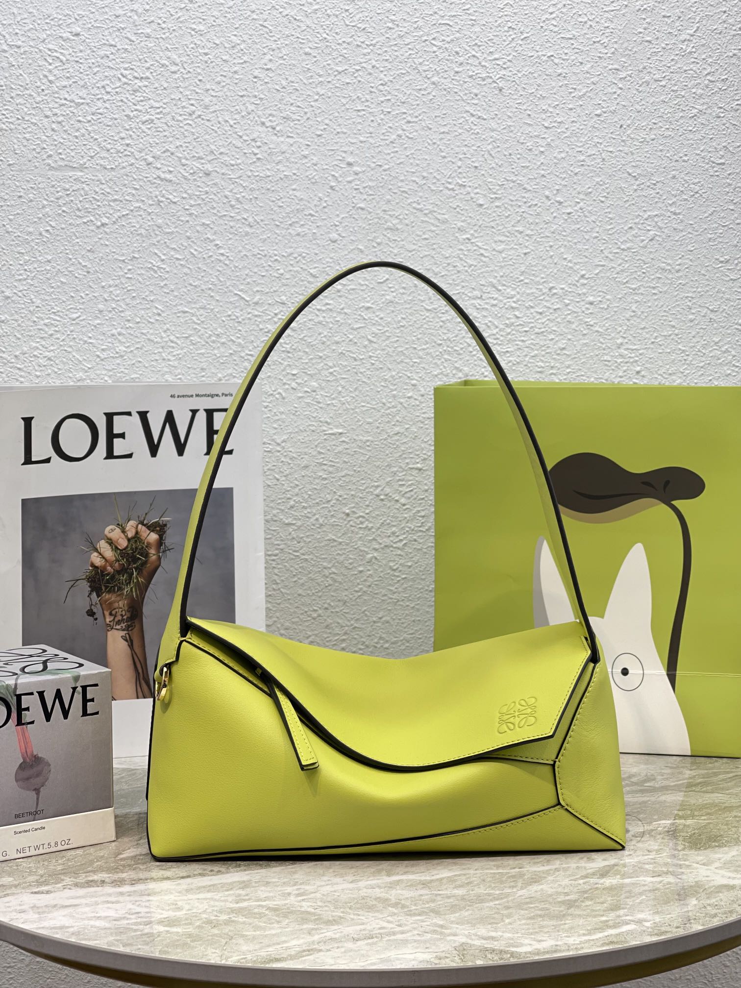 L0ew* Puzzle Hobo Bag Black/Light Green/Pink/Yellow/White For Women 11.3in / 28.7cm A510J67X01