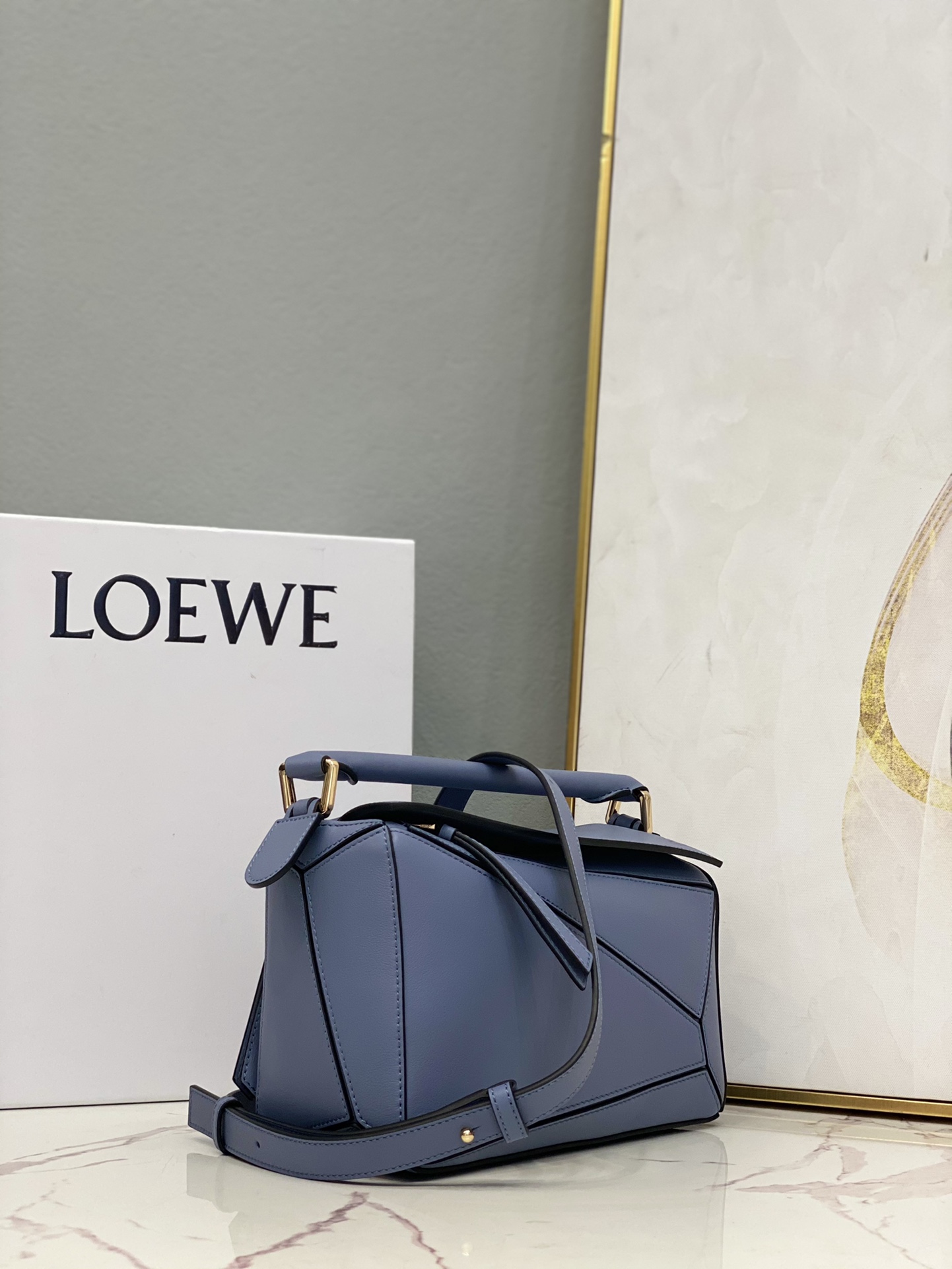 L0ew* Small Puzzle Bag Pink/Grey/Brown/Blue For Women 9.4in / 24cm