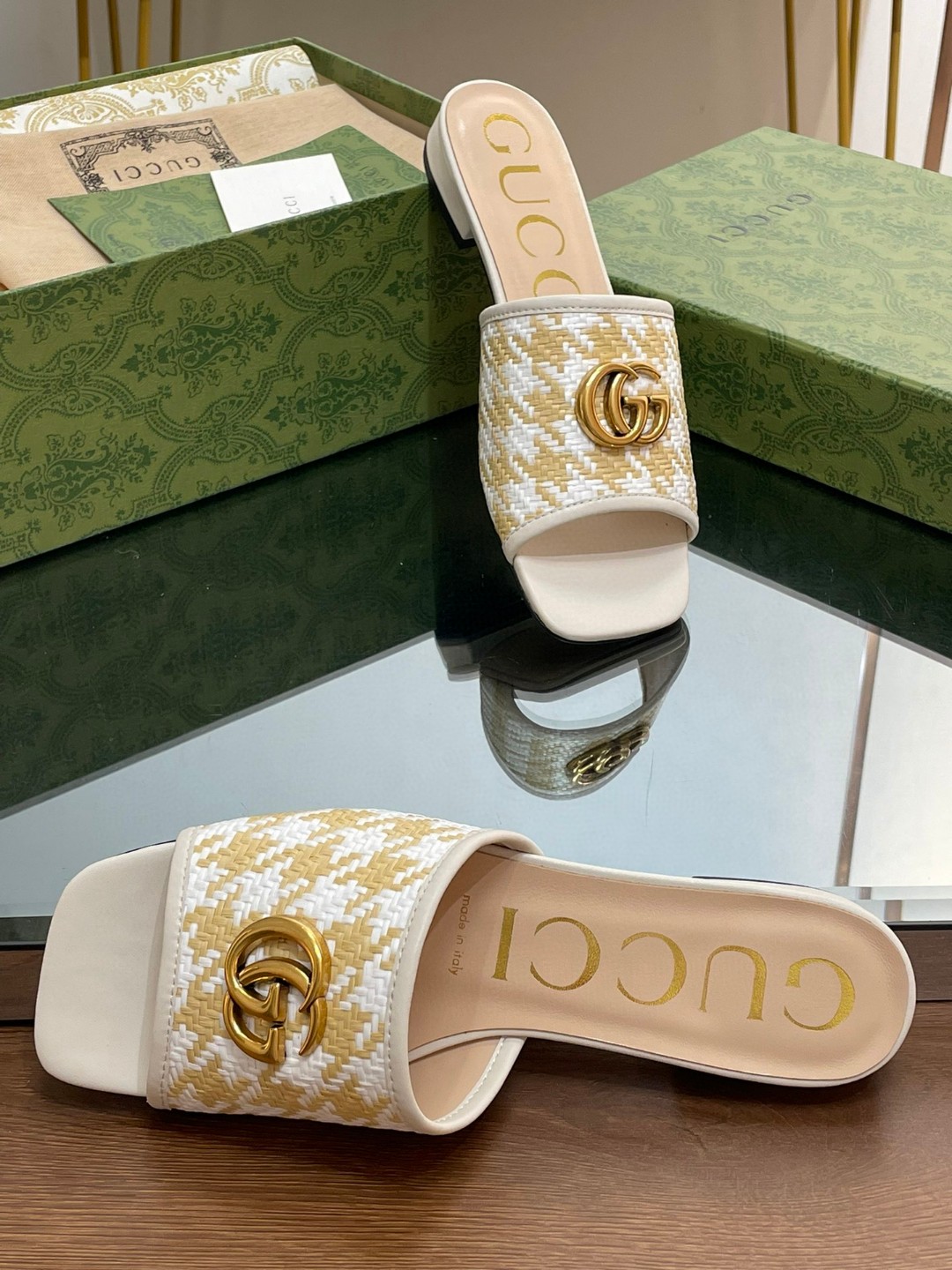 Gvc*1 Slide Sandal With Double G Beige For Women