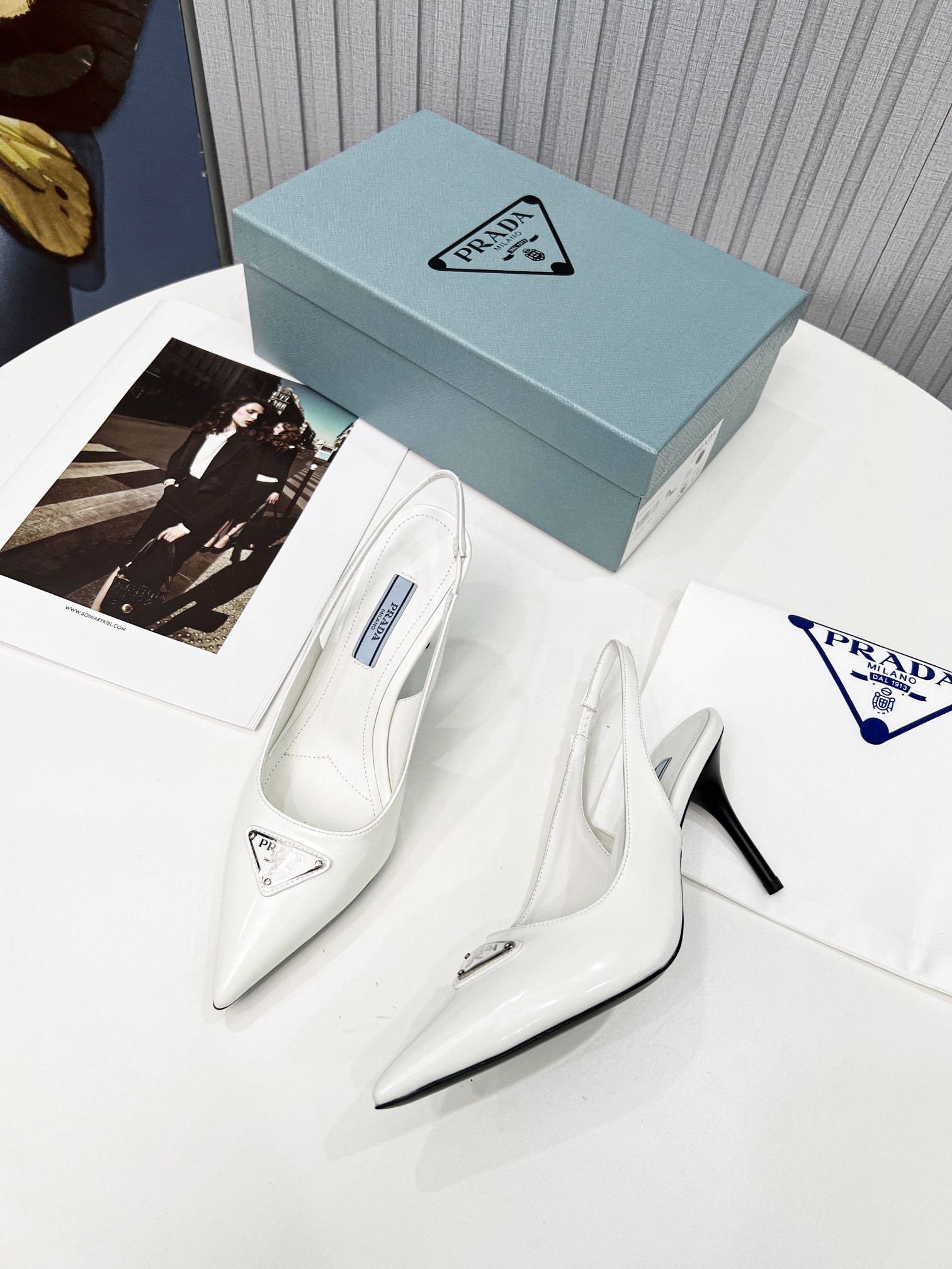 Pra*a Brushed Sling Pumps White For Women